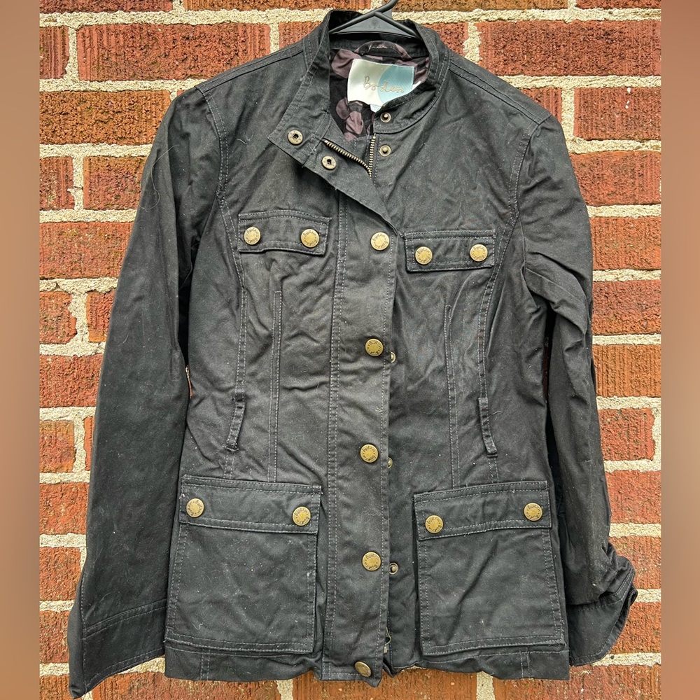 Boden Black Wax Waxed Cotton Chore Barn Coat Size 2 Fisherman Core Cabincore